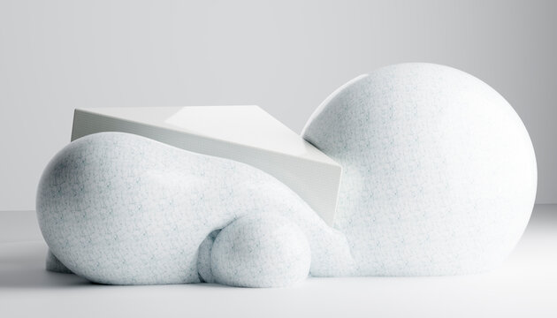 3d rendering of abstract white textured shapes including rounded forms