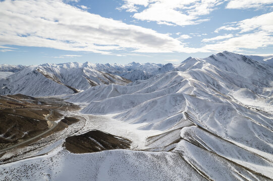 Aerial view of Lindis Pass in New Zealand