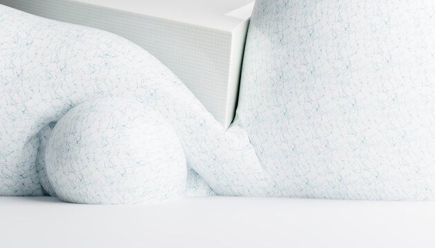 3d rendering of abstract white marble geometric shapes on white