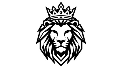 Fototapeta premium Sleek Black and White Crowned Lion Head for Bold Branding and Design Projects with high quality professional line art symbols for modern creative design and digital branding projects