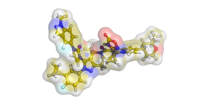 Elecoglipron, experimental oral non-peptide GLP-1 receptor agonist for weight loss, 3D molecule 4K
