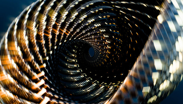 Close-up digital rendering of a twisting metal spiral structure