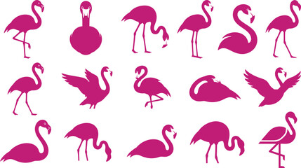 Obraz premium Breast cancer awareness vector bundle halloween themed pink flamingo illustrations featuring various poses and silhouettes for creative design projects and holiday crafts