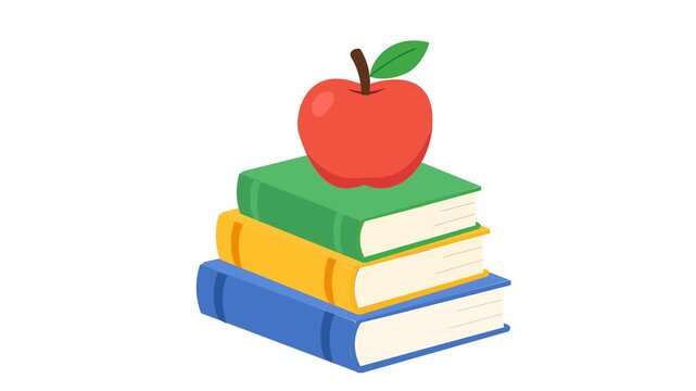 Red Apple on Stack of Colorful Books for Back to School Education Concept
