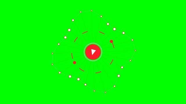 Abstract circular motion animation with a central red play button icon