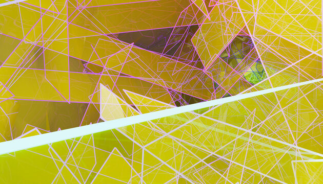 Abstract digital illustration of colorful geometric shapes and lines
