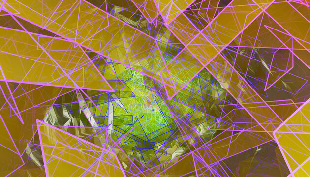 Colorful abstract digital illustration with layered geometric shapes