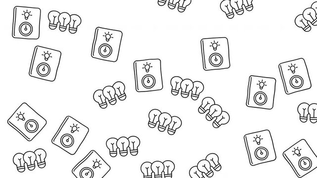 Minimalist pattern featuring light bulb icons and energy meter symbols in line art style.