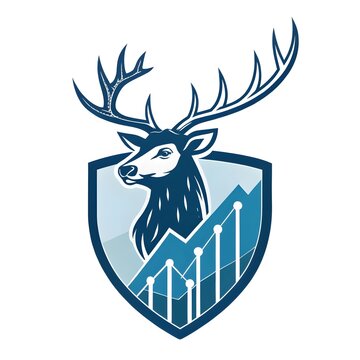 Business growth logo featuring a stag head and rising trend line graph inside a protective shield emblem business investment