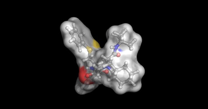 Nelfinavir, HIV-1 protease inhibitor for antiretroviral therapy, 3D molecule spinning, 4K
