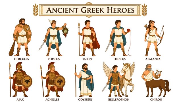 Illustration showing famous figures from ancient greek legends.