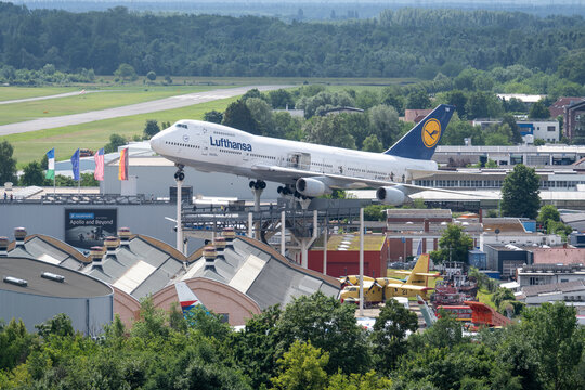 Speyer, Germany - 7 Jun 25: Lufthansa Boeing 747 display at Technik Museum Speyer