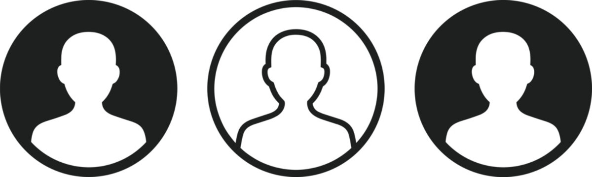 Minimal User Profile Avatar Icon Set Featuring Simple Human Silhouette Symbols in Circular Frames for Social Media Interface UI Design Collections
