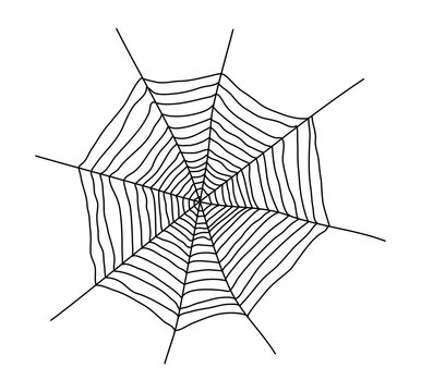 Spider web hand drawn Halloween illustration isolated. Spider thread mesh, net, sticky trap. Autumn holiday design element. Vector clip art on transparent background