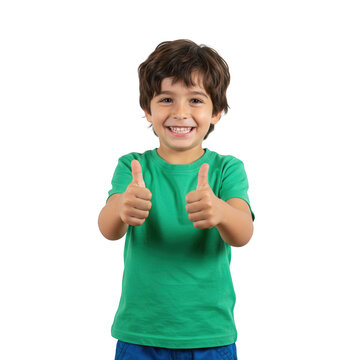 Happy smiling boy giving two thumbs up gesture isolated on transparent background