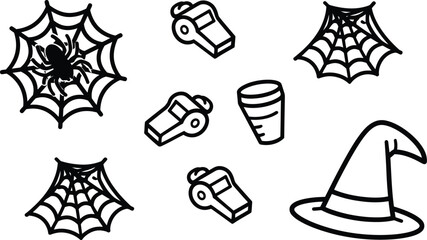 Fototapeta premium Halloween vector icon set with witch hat and spiderweb
