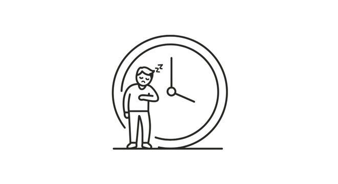 Tired Man Sleeping Next to Clock Icon, Overworked Concept, Exhaustion, Deadline
