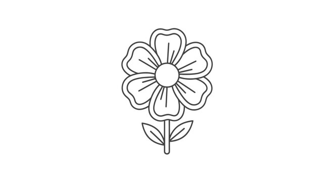 Simple outline drawing of a daisy flower with stem and leaves on white background