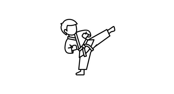 Martial Arts Kid Doing Side Kick in Karate Gi - Simple Line Art Illustration