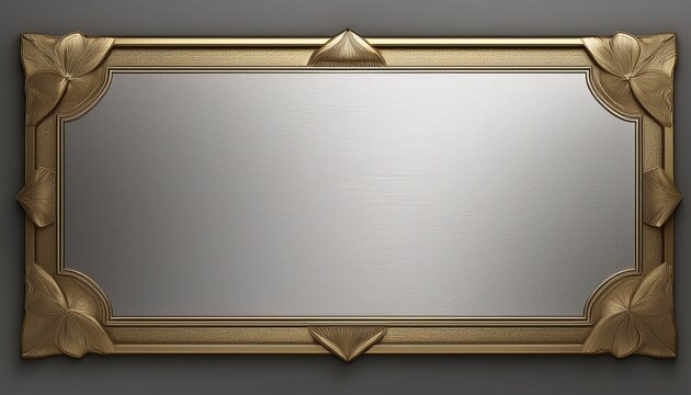 horizontal silver metal plaque with brass frame as clean