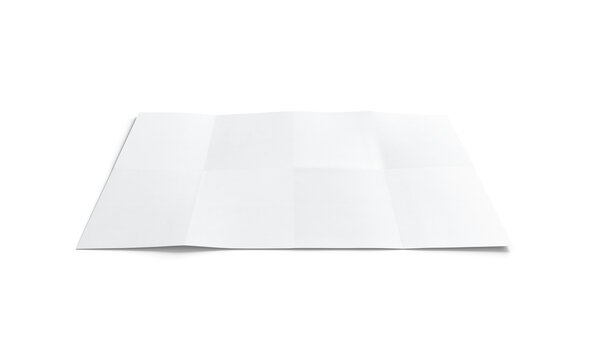 Blank white chart booklet mock up png, transparent background, 3d rendering. Empty opened map mockup cut out. Clear folded flyer template. Broadsheet display for scheme or diagram, front view.