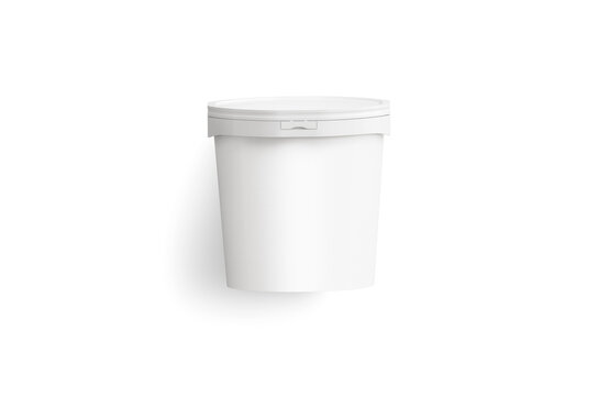 Blank white ice cream bucket mockup png, transparent background, 3d rendering. Empty cold summer sorbet mock up cut out. Clear creamy sundae or yogurt in plastic can template.