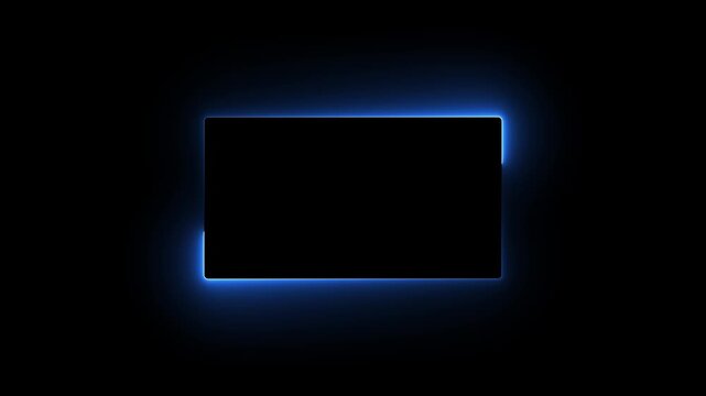 Abstract glowing neon light rectangle border frame animation. Futuristic light effect isolated on a black background perfect video tech intros modern UI designs