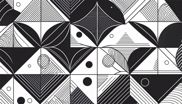 minimalist geometric pattern with overlapping triangles and circles in monochrome line art