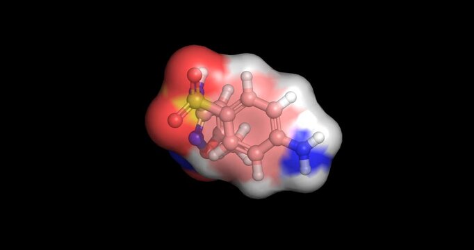 Sulfamethoxazole, sulfonamide antibiotic for bacterial infection treatment, 3D molecule spinning, 4K
