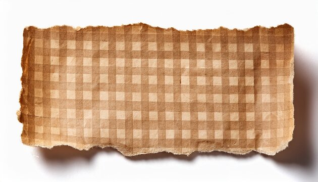 old paper sheet torn chequered paper on white background