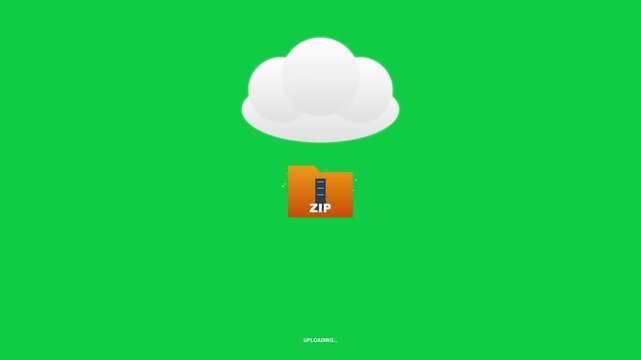 Animation of a zip folder syncing with cloud storage on green screen