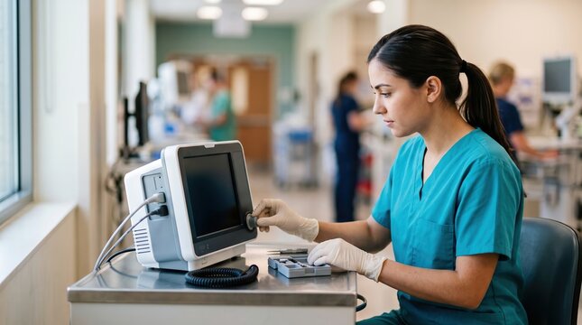 Nurse Monitoring Patient Vital Signs Device