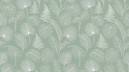 Fototapeta premium Elegant light green palm leaf pattern on soft background.