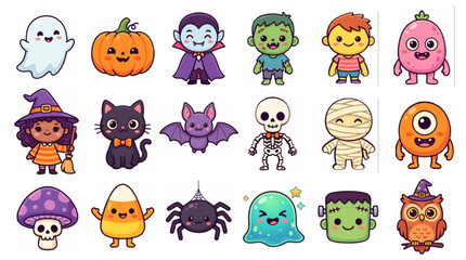 Fototapeta premium Collection of Adorable Halloween Monster Characters Premium Stock Vector Set Cute Spooky Cartoon Mascots