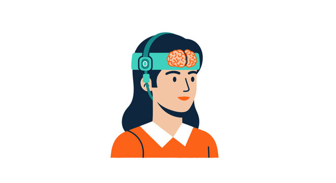 Woman Wearing Brain Computer Interface Headband Illustration for Neurotechnology and Mental Health Concepts
