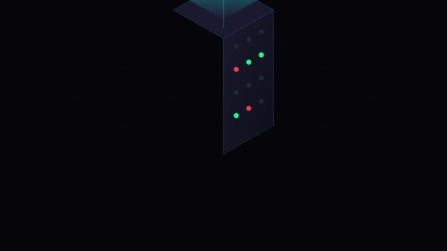 Animated server tower with flashing data lights on dark background