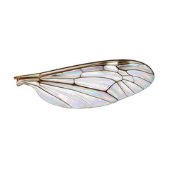 Obraz premium Prismatic crane fly translucent wing with dark venation isolated on a pure transparent background, colorful nature macro asset.