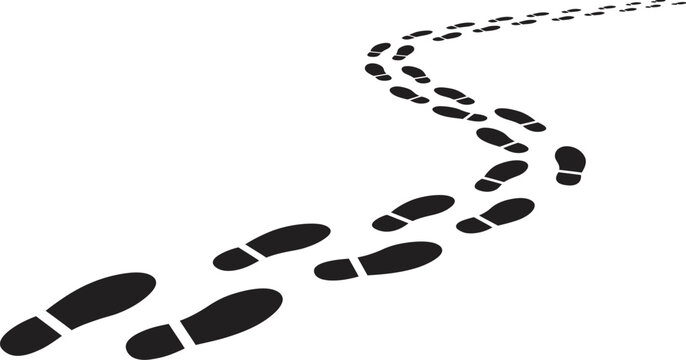 Winding footprint trail perspective vector, human shoe prints path on white background
