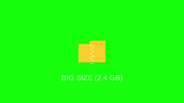 Data compression animation of large folder shrinking on green screen