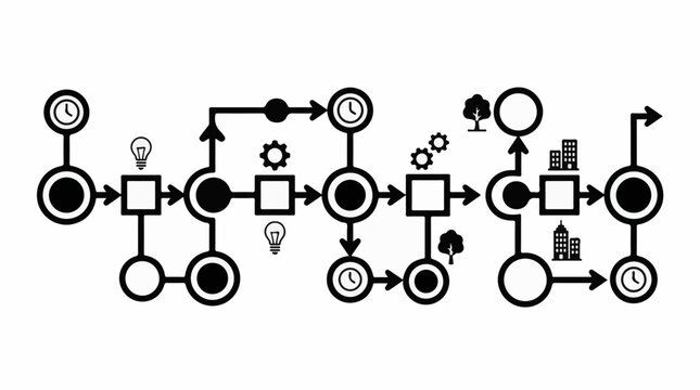 A flowchart representing a process with various stages and elements