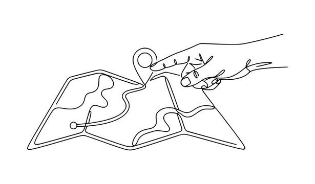 Pointing Hand Map Destination Continuous Line GPS Navigation Vector