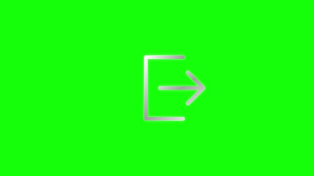 Animated logout icon with arrow moving out of a door on green screen