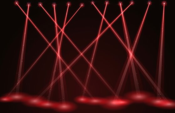 Red Laser Light Beams Crossing Over Dark Background Scene