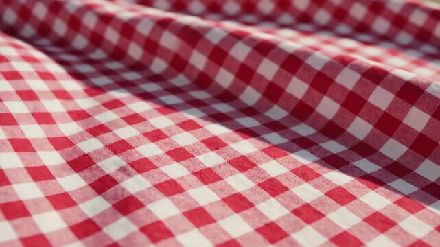 Cherry Red and White Gingham Fabric Rippling Slowly in a Soft Wind