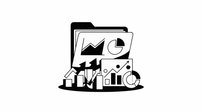 A folder icon with various charts and graphs representing data