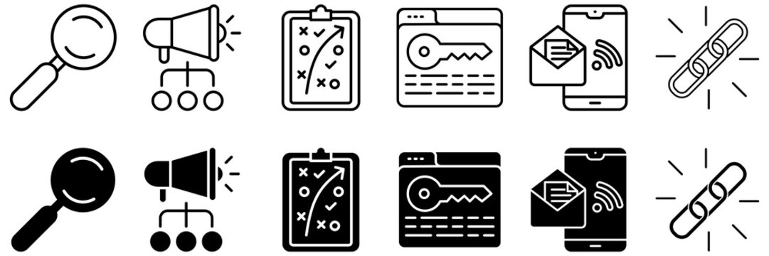 Seo marketing icon set. email marketing and backlink symbol. Vector illustration