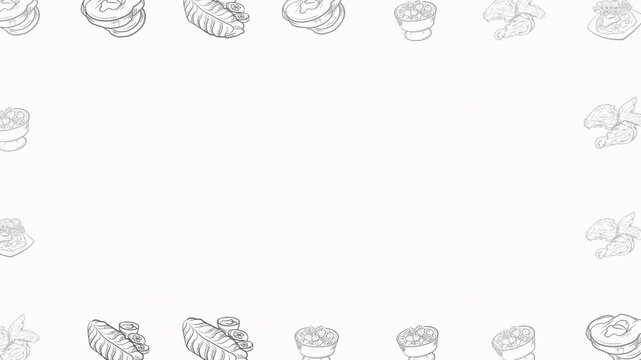 Animated fruit doodle border pattern on white background