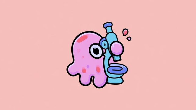 Amoeba mascot flat design side view microscope theme water color colored pastel. 