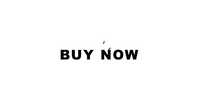 Minimalist buy now text animation on white background