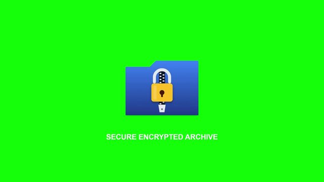Animated secure encrypted archive folder icon on green screen